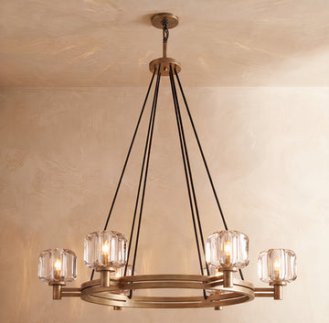 Inspired Demaret Style 36 Inch Round Crystal Chandelier Natural Brass - Main Product View