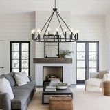 16-Light 39.3"W Candle-Style Wagon Wheel Metal Chandelier For Ha0llway Bedroom Living Room Dining Room