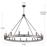 16-Light 47" Dimmable Double Ring Wagon Whee Chandelier - Industrial Vintage Chandelier for Kitchen Island, Dining Room, Living Room