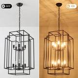 2-Tiers Large 10-Light Dimmable Farmhouse Lantern Square/Rectangle Chandelier
