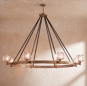 Inspired Demaret Style 60 Inch Round Crystal Chandelier Natural Brass - Main Product View