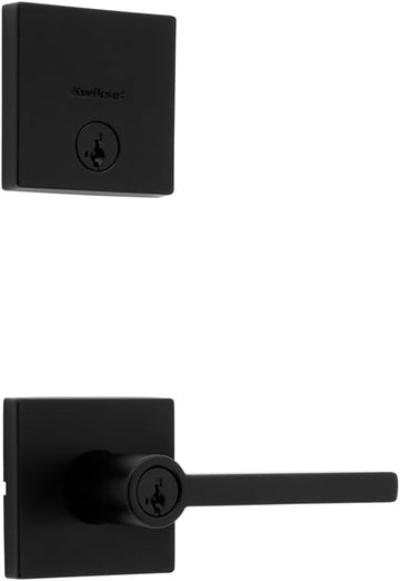 991 Halifax Keyed Entry Lever and Single Cylinder Deadbolt Combo Pack Featuring SmartKey and Microban in Matte Black - Door Lever