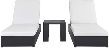 Aluminum Outdoor Patio Set of 2 Chaise Side Gray White, 3-Piece Set of Pool Lounge Chairs and Accent Table