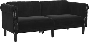 Black Velvet 2-Seater Sofa with Thick Padded Seat, Armrests and Backrest, Sturdy Legs for Stability, Modern Design