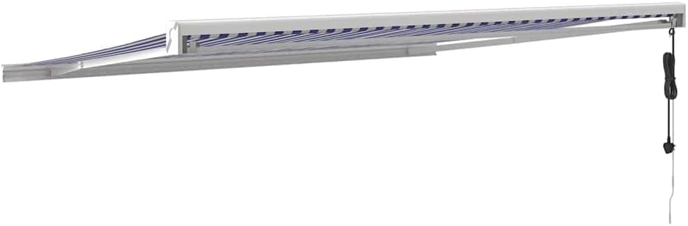 Motorized Retractable Patio Awning 4X Blue White Aluminum Folding Arm Wall-Mounted Sunshade UV Blocking for Deck