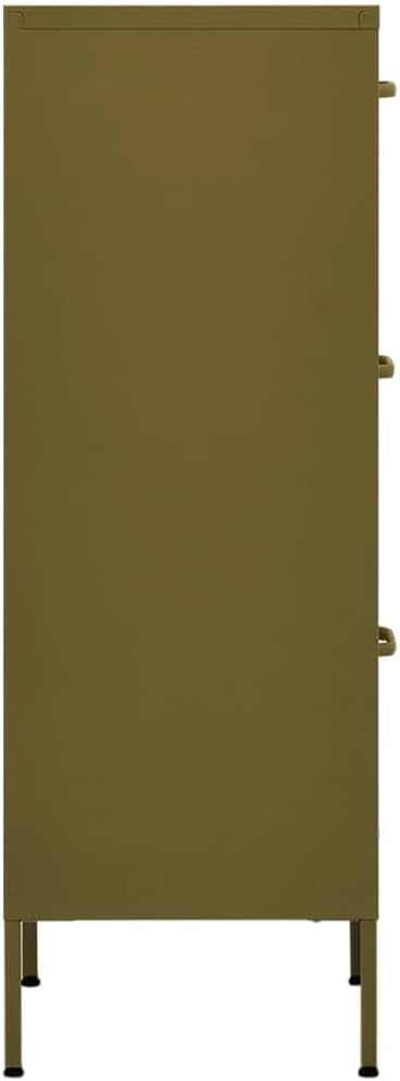 Olive Green Storage Cabinet, 3Drawer Steel Organizer , Metal Accent Chest with Adjustable Feet and Ball-Bearing