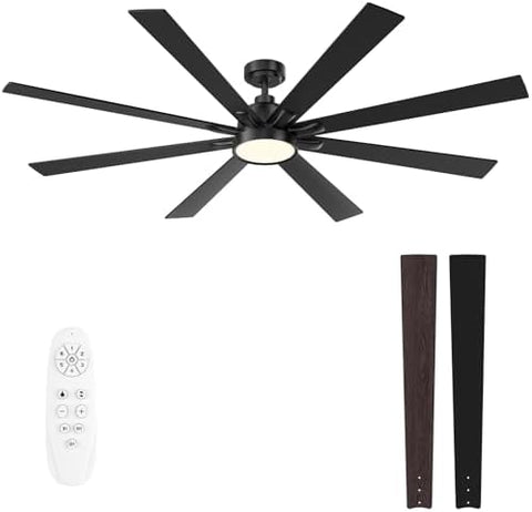 62" Ceiling Fan with LED Light and Remote - White / Light Natural Wood
