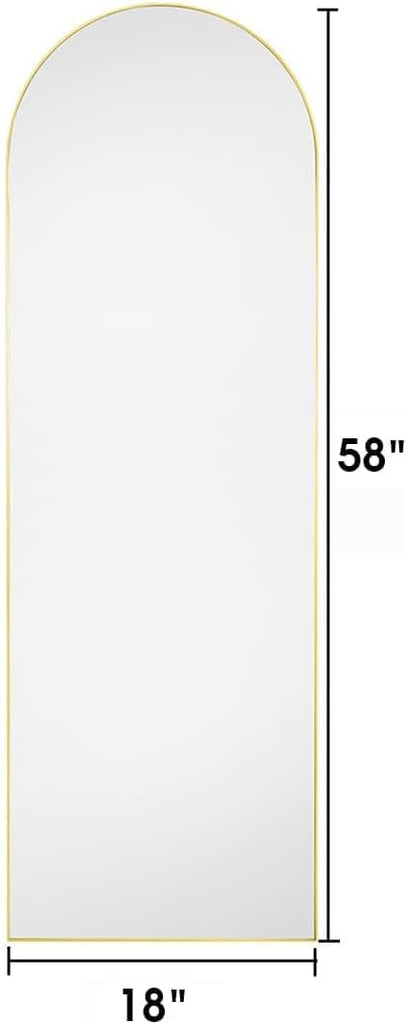 Arched Mirror - Full Length, Standing Or Wall Mounted, 58"18", Aluminum Frame - Gold