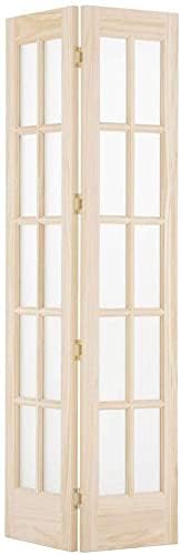 Classic French Traditional Divided Glass French Bifold Intior Wood Door, 36" x 80" Unfinished Pine