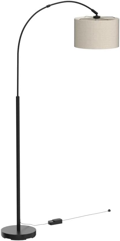 Dimmable Floor Lamp, Arc Floor Lamp with Dimmer, Black Standing Lamp with Adjustable Hanging Shade