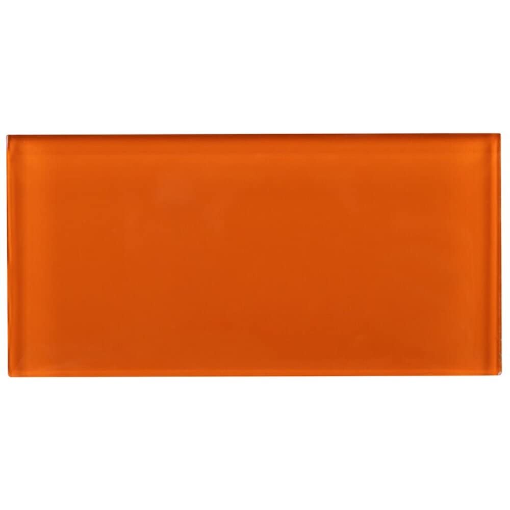 Glossy Orange Subway Glass Wall Tile - 1 Sq.ft. Modern Polished Backsplash Tile Walls, Bathroom Showers, Accent