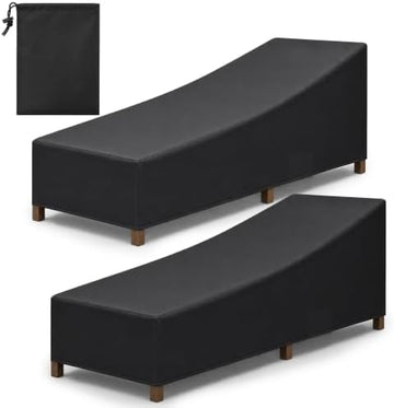 2 Pack Heavy Duty Patio Chaise Lounge Covers, Waterproof & UV Resistant with Windproof Straps, Black, 83" x 32" x 30"