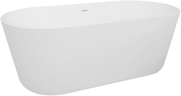 Oval Freestanding Acrylic Insulated Bathtub, 59-Inch, White Finish, High-Gloss, Non-Porous, Durable Multi-Layer