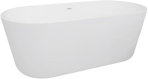 Oval Freestanding Acrylic Insulated Bathtub, 59-Inch, White Finish, High-Gloss, Non-Porous, Durable Multi-Layer