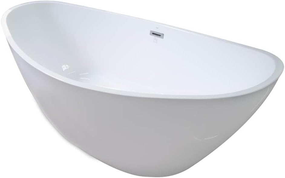 Oval Freestanding Acrylic Insulated Bathtub, Non-Porous High-Gloss Surface, White Finish, Durable Heat-Retaining