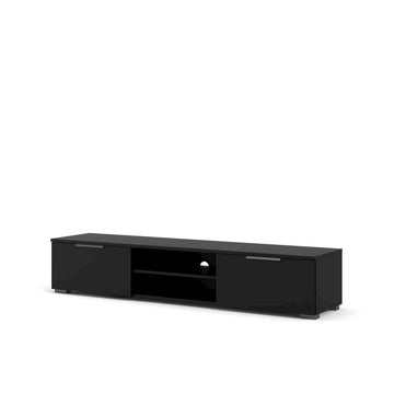 Black Matte TV Console with 2 Drawers and 1 Shelf, Low-Profile Entertainment Center, Modern Media Console