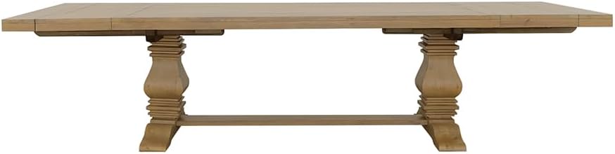Florence - Pine Wood - Farmhouse Rectangular Dining Table with 2 Removable Leaves and Double Pedestal Base - Dining