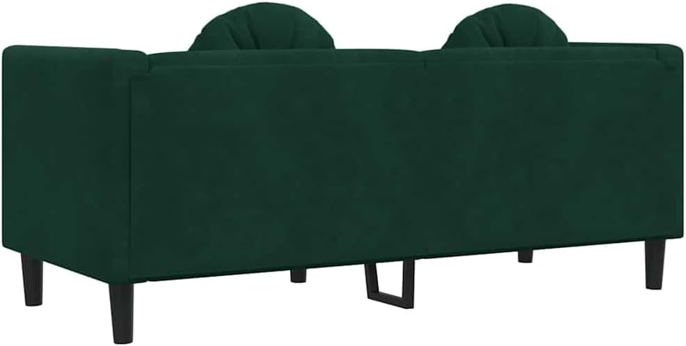 Velvet Loveseat 2-Seater Sofa Dark Green | Thickly Padded Seat, Armrests, Backrest, Round Pillows, Sturdy Legs