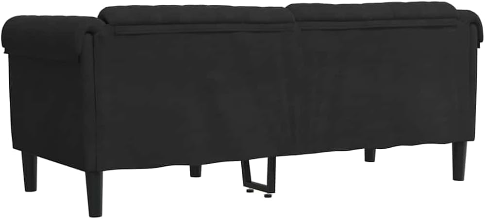 Black Velvet 2-Seater Sofa with Thick Padded Seat, Armrests and Backrest, Sturdy Legs for Stability, Modern Design