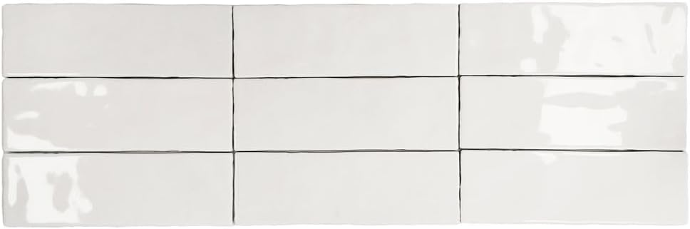 HTC385 White 3x8 Glossy Ceramic Wall Tile - Spanish Subway Tile Backsplash Bathroom - 27 per Box - Covers 4.5 Sqft