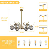 33.85 In. 6-Light Sputnik Sphere Modern Glass Bubble Chandelier With Round Glass Shades For Dining Living Room