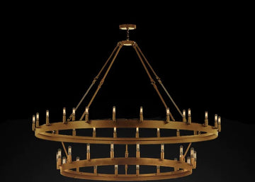 Inspired Camino Style Chandelier - Castile Two Tier Wrought Iron Chandelier - Industrial Loft Rustic Lighting W 50" H 60"