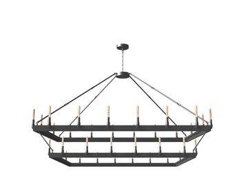 Inspired Camino Style Chandelier - Castile Two Tier Wrought Iron Chandelier - Industrial Loft Rustic Lighting W 38" H 50"