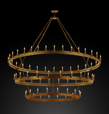 Inspired Camino Style Chandelier - Castile Three Tier Wrought Iron Chandelier - Industrial Loft Rustic Lighting W 70" H 66"