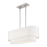 3 Light Bronze Medium Linear Chandelier With Hand Crafted Off-White Hardback Shades