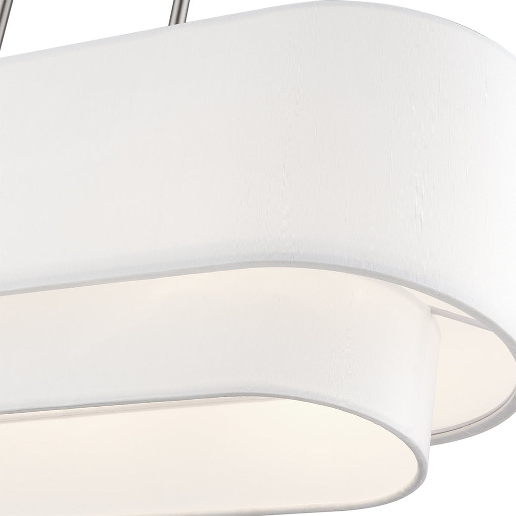 3 Light Bronze Medium Linear Chandelier With Hand Crafted Off-White Hardback Shades