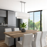 3 Light Bronze Medium Linear Chandelier With Hand Crafted Off-White Hardback Shades