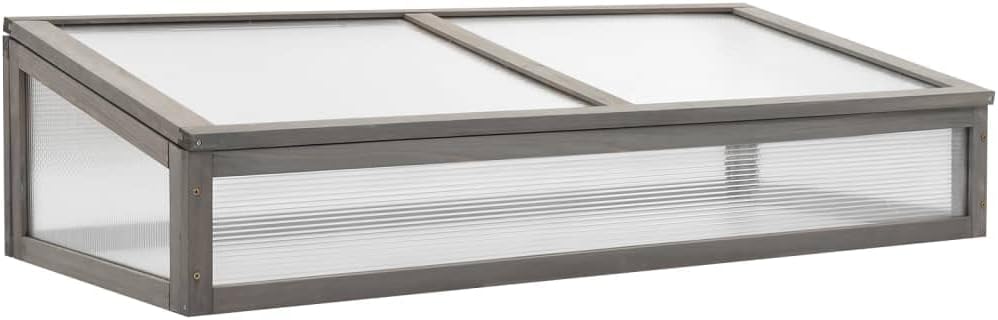 Solid Wood Raised Garden Bed with Greenhouse Gray 43.3in | Elevated wooden planter box with clear cold frame top
