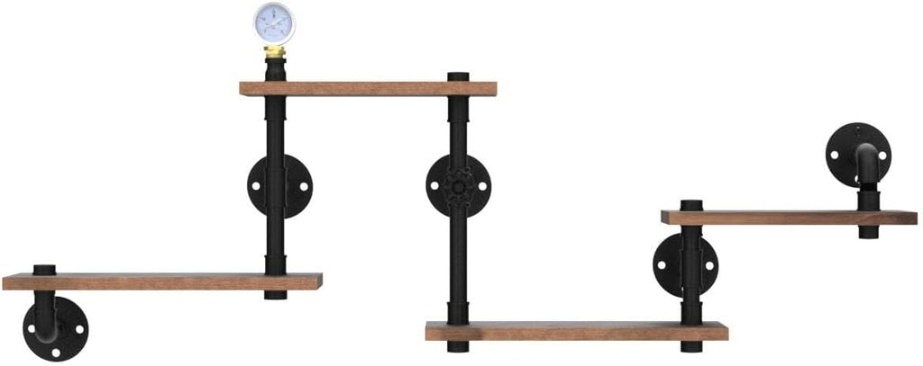 Industrial Rustic Modern Solid Wood Ladder Pipe Wall Mounted Floating Shelves - 4 Tiers Bookshelf,DIY Storage