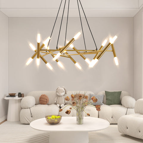 41-inch Chandelier, Modern Pendant Light Fixture – Perfect For Home/commercial Spaces, Iron Build+frosted Tubes, Black Adjustable Cords, Minimalist Design, Bulb Excluded