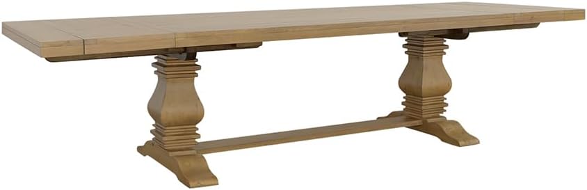 Florence - Pine Wood - Farmhouse Rectangular Dining Table with 2 Removable Leaves and Double Pedestal Base - Dining