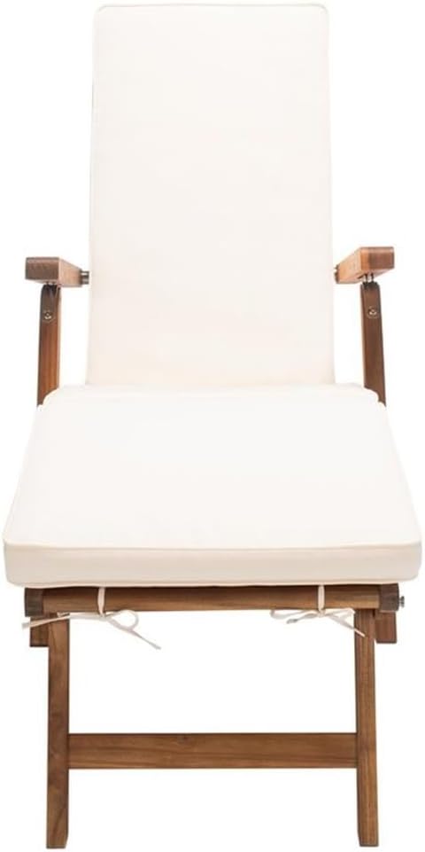 Outdoor Palmdale Chaise Lounge Chair - Brown & Beige - Solid Wood with Cushion - Deck-Chair Design - Ideal, 21.9"W