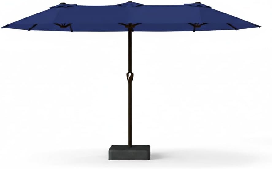15FT Large Patio Umbrella with Base Included, Double Sided Outdoor Market Umbrella with Flexible Fiberglass Ribs