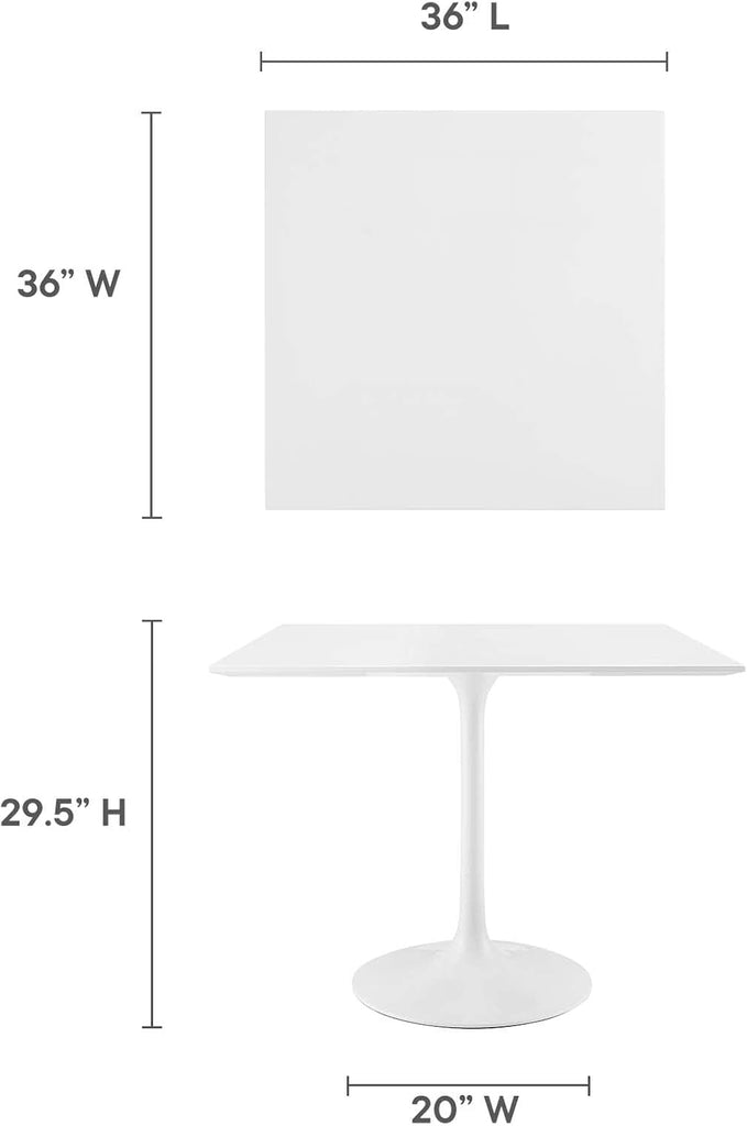 Inspired Saarinen Style Tulip Square Pedestal Dining Table — White, 36″ Square