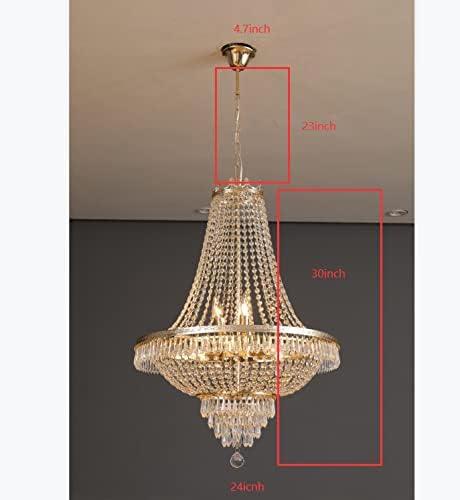 French Empire Crystal Chandelier Lighting 9 E12 Bulbs with Adjustable Hanging Light Modern Crystal Pendant Flush Mount Ceiling Light Fixture for Dining Living Room Foyer W 24'' x H 30''