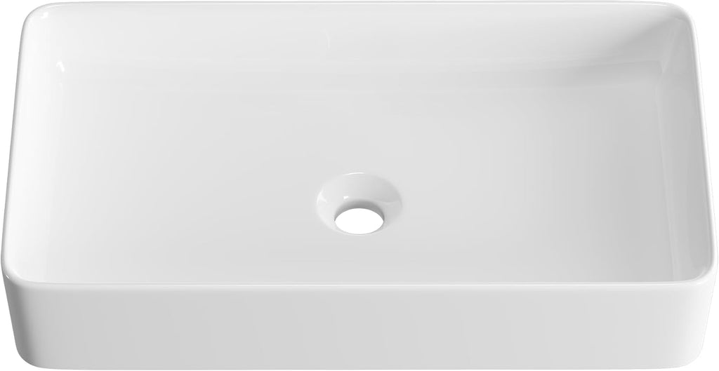 Rectangle Vessel Sinks for Bathrooms: 24 Inch Large Bathroom Vessel Sink, Modern White Porcelain Bathroom Sink