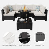 8-Piece Wicker Outdoor Patio Furniture Set - Fire Pit | Beige for Backyard, Garden & Porch