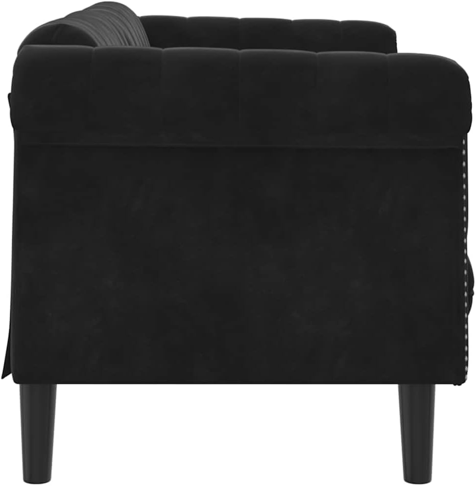 Black Velvet 2-Seater Sofa with Thick Padded Seat, Armrests and Backrest, Sturdy Legs for Stability, Modern Design