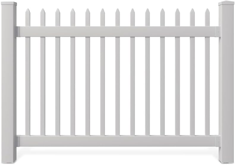 4ft H x 6ft W (1 Panel + 1 Post) No Dig Nantucket Fence Kit, White Vinyl Picket Fence Panel, Easy DIY Installation Panel Kit