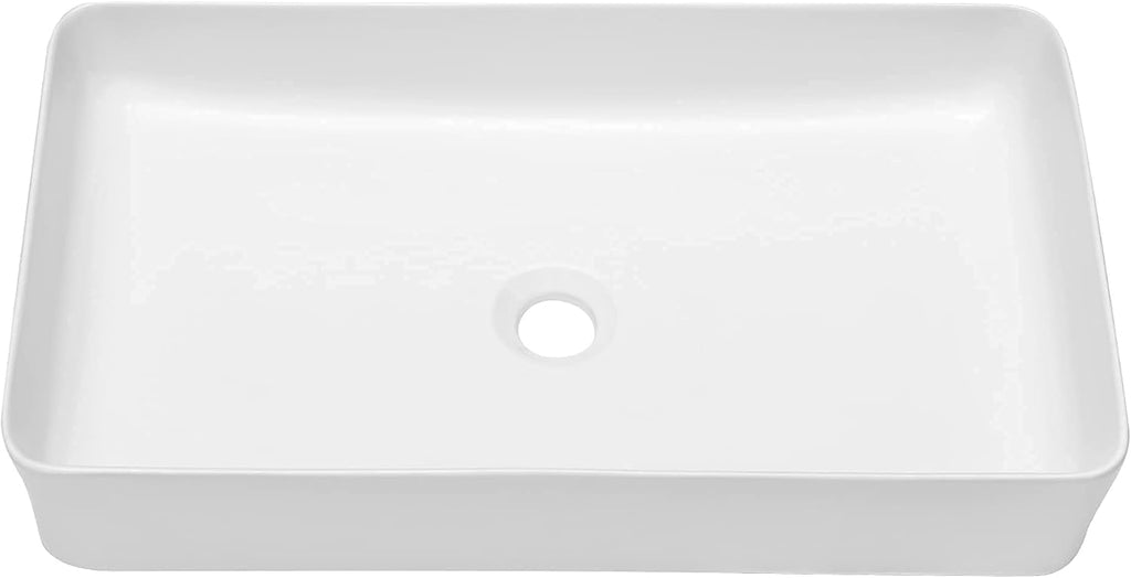 Rectangular Bathroom Vessel Sink 24 Inch - 24"x14" White Ceramic Porcelain Above Counter Modern Art Sink