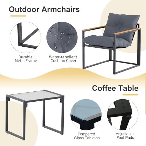 3-Piece Outdoor Patio Furniture Set for Patio, Garden & Porch