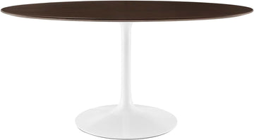 Inspired Saarinen Style Tulip Oval Pedestal Dining Table — White Cherry Walnut, 60″ Oval