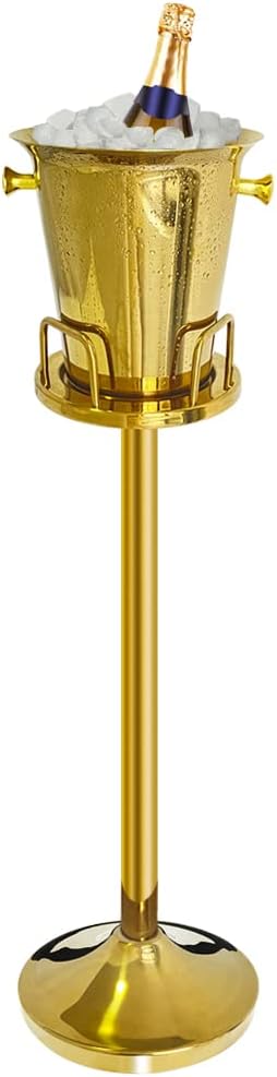 Ice Bucket with Stand 201 Stainless Steel Ice Bucket Standing Hammered 13Lbs Gold Ice Bucket with Carrying Handle