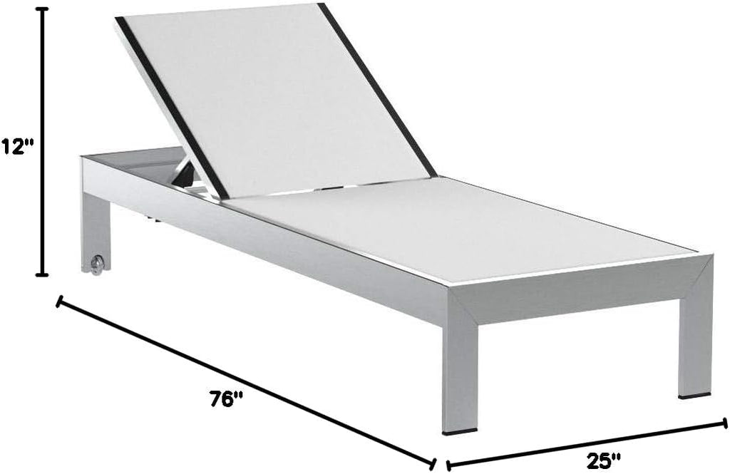 Shore Aluminum Textilene Mesh Outdoor Patio Two Poolside Chaise Lounge Chairs in Silver White