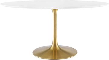 Inspired Saarinen Style Tulip Oval Pedestal Dining Table — Gold Base / White Top, 60″ Oval