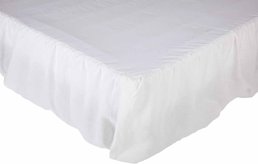 Provincial Linen White Queen Ruffled Bed Skirt with 21" Drop and Split Corners, 100% Linen Dust Ruffle